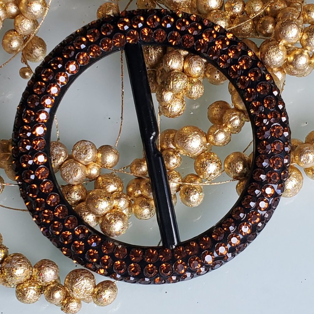 Vintage Black Pave Root Beer CRYSTAL Large round Sash Buckle